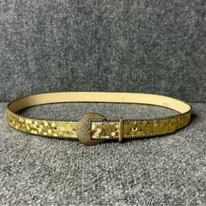 Vintage 60s gold mod belt women’s MED beaded metallic disco holographic scales